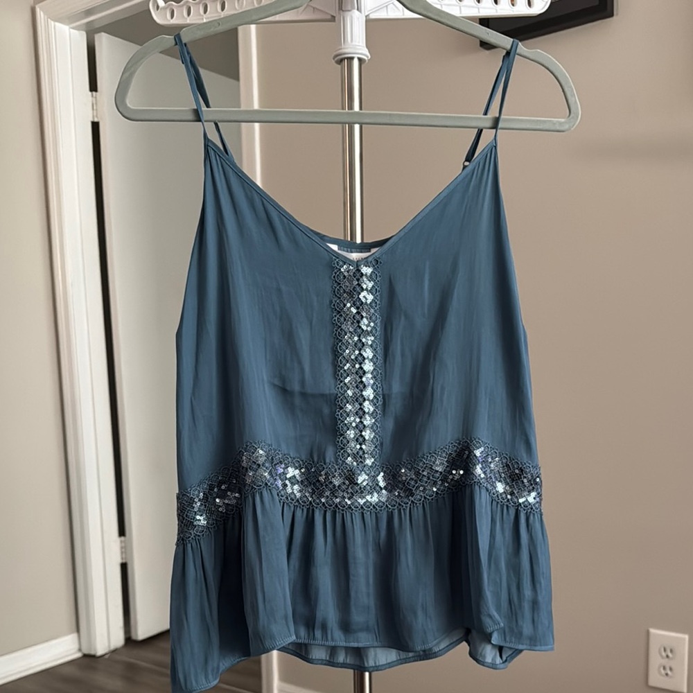 LC Lauren Conrad Blue Embellished Peplum Camisole